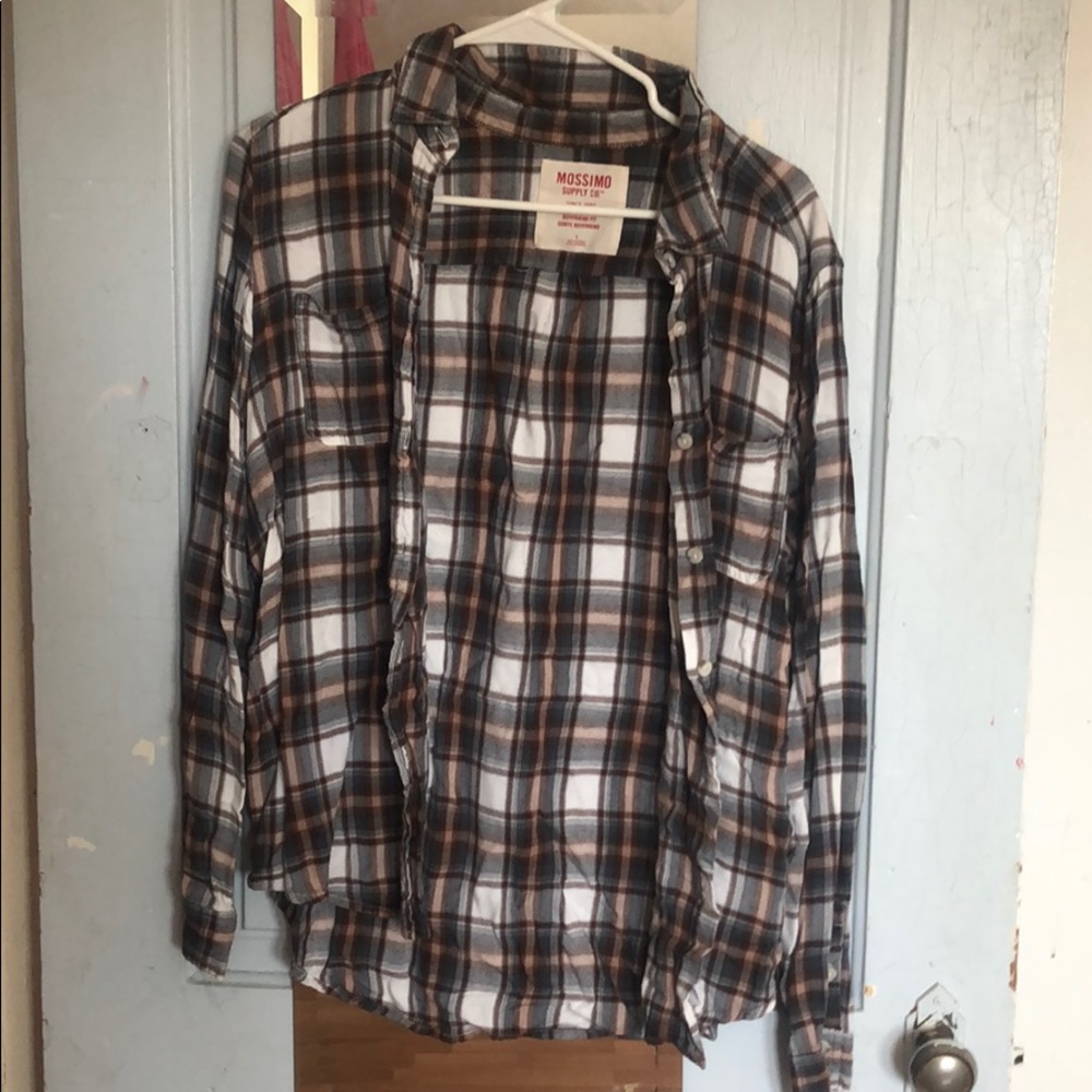 Flannel button down shirt.